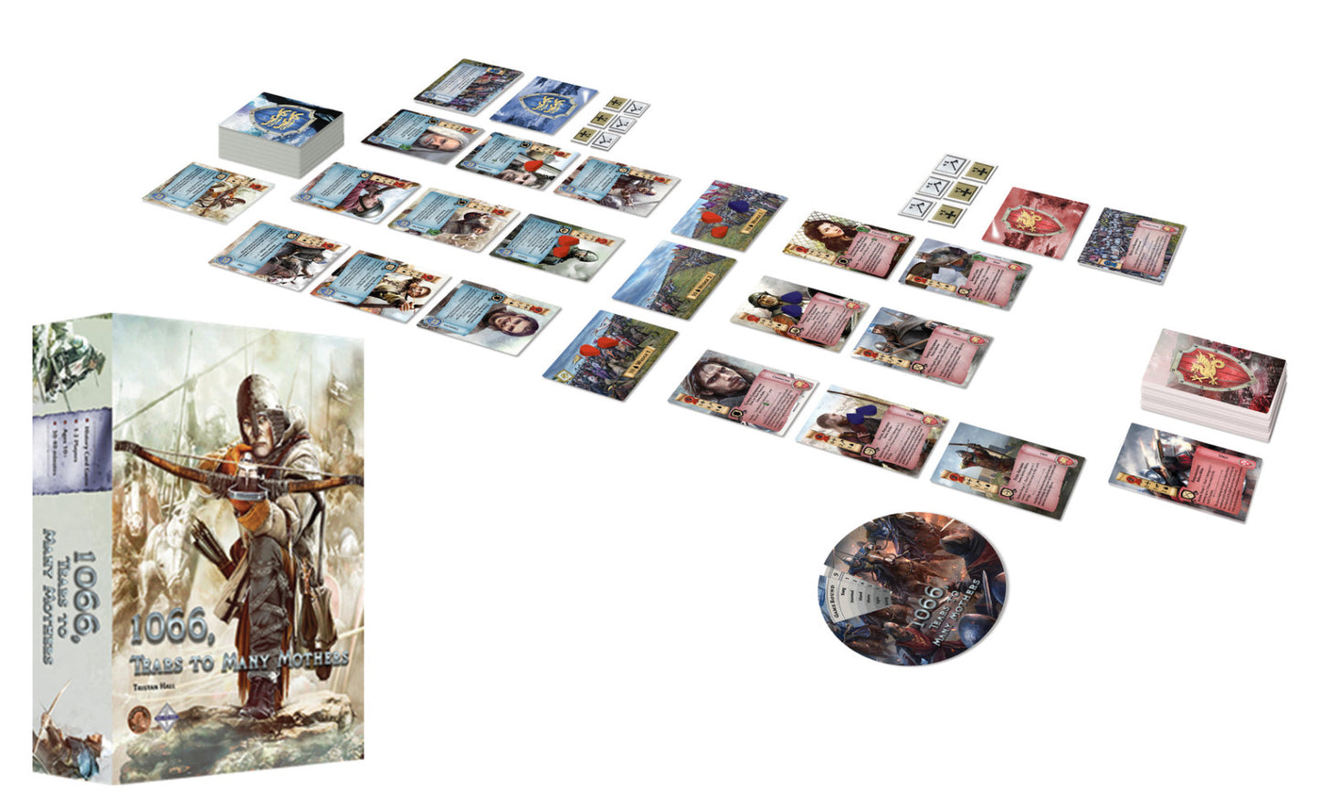 1066 Tears to many Board game components including cards and a box on a white background