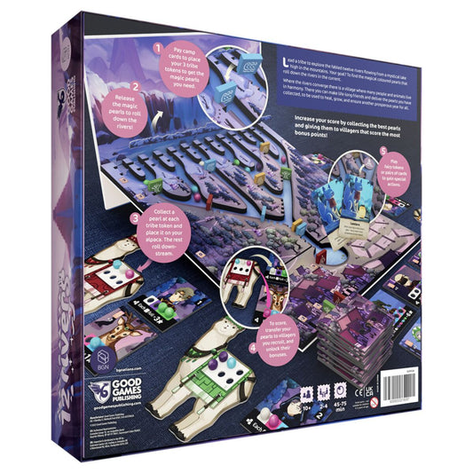 12 Rivers Board game box with game pieces and layout on a white background
