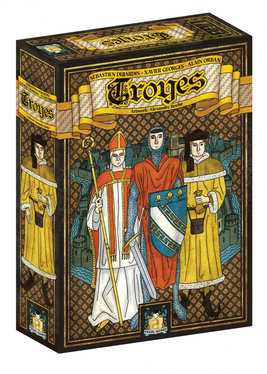Board game box titled 'Trones' with characters in medieval attire on a white background