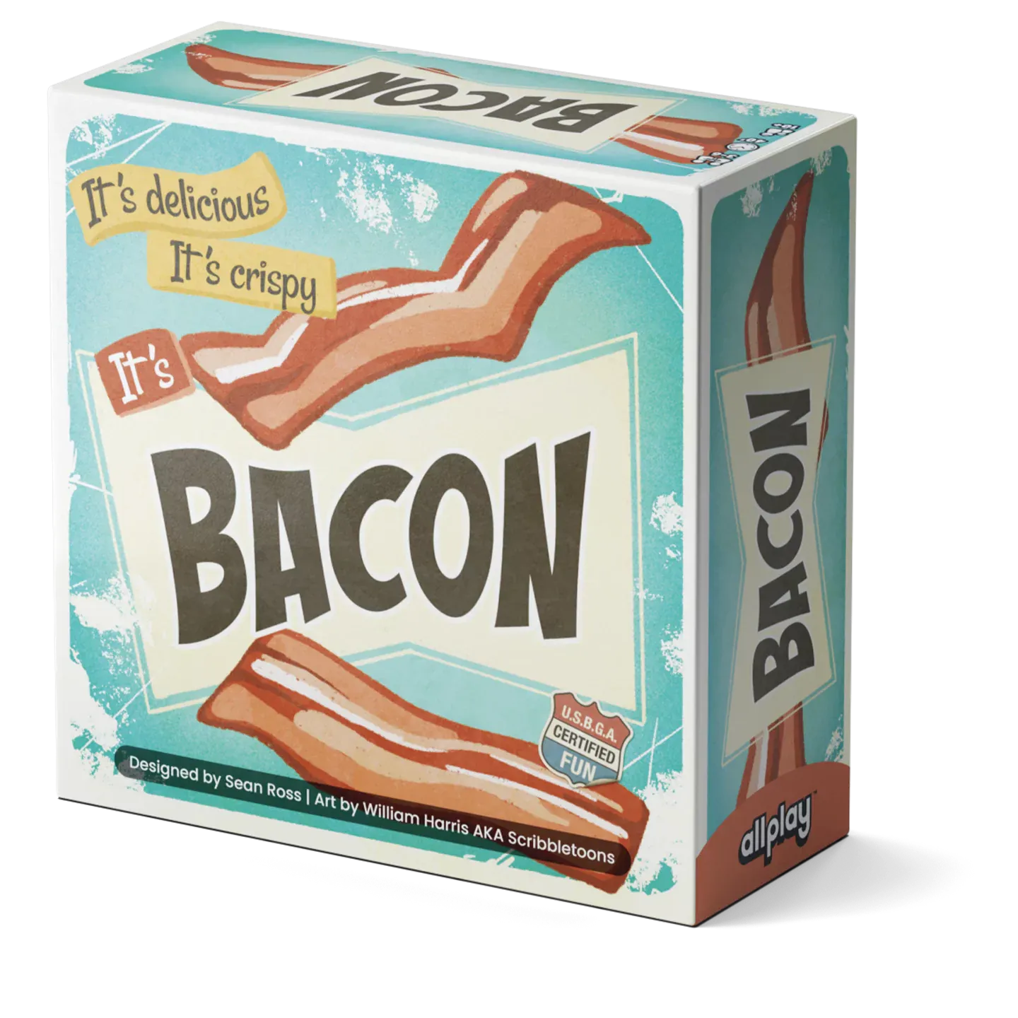 Box of 'It's Bacon' game by allplay on a white background