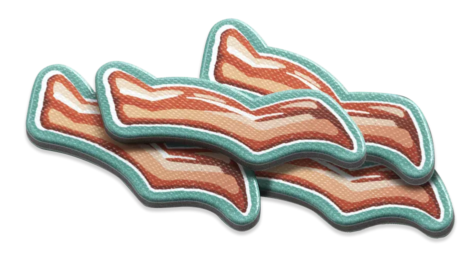Three slices of bacon with a green border on a white background