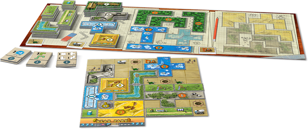 Barenpark board game components and bears