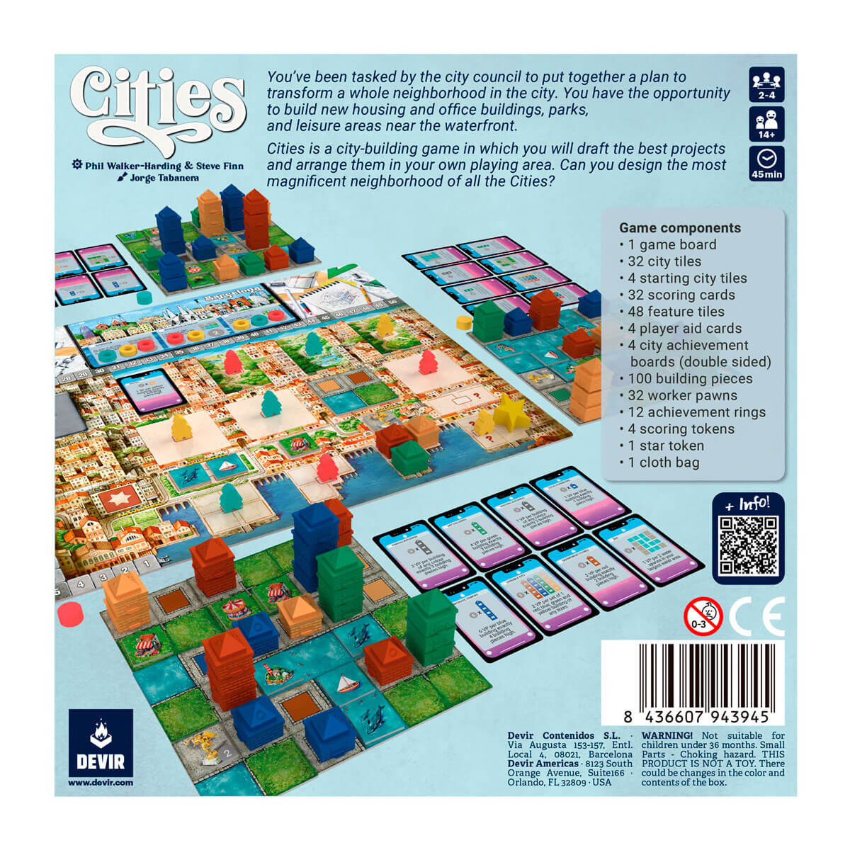 Cities back of board game box