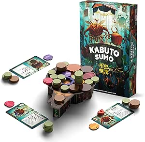Board game set with 'Kabuto Suho' box, pieces, and cards on a white background