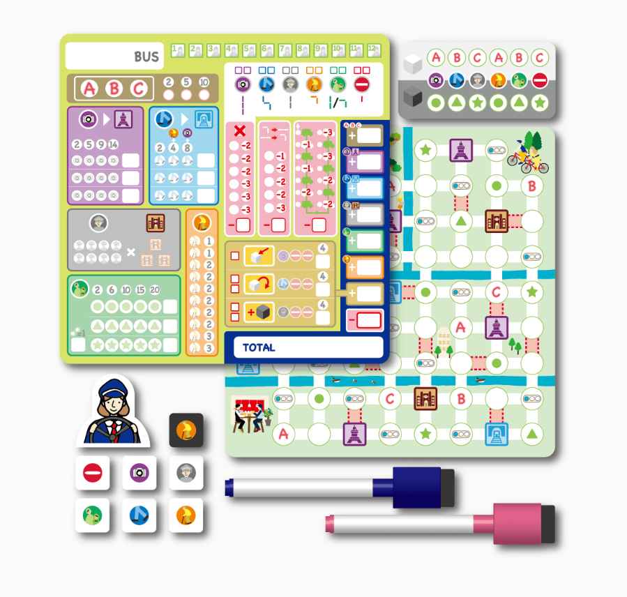 Lets make a bus route the dice game game components