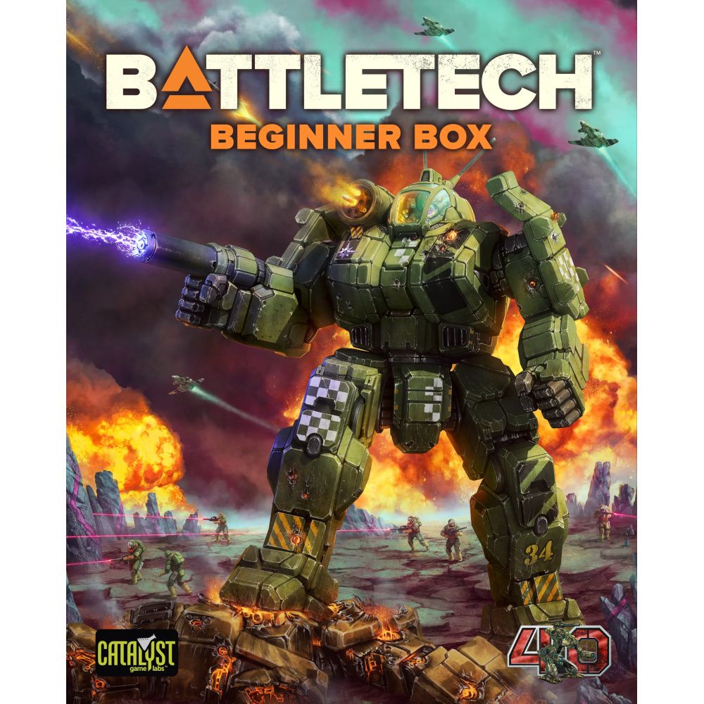 Battletech Beginner Box cover with a robot in a battle scene