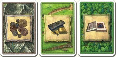 Three cards with nature-themed illustrations on a green background