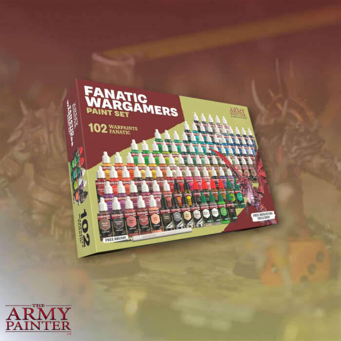 Fanatic Wargamers paint set packaging with The Army Painter branding on a blurred background.