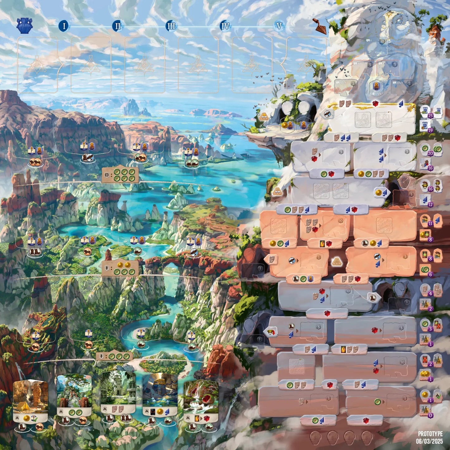 Lost ruins of Arnak Adventure Chest Board game layout with scenic landscape and player boards