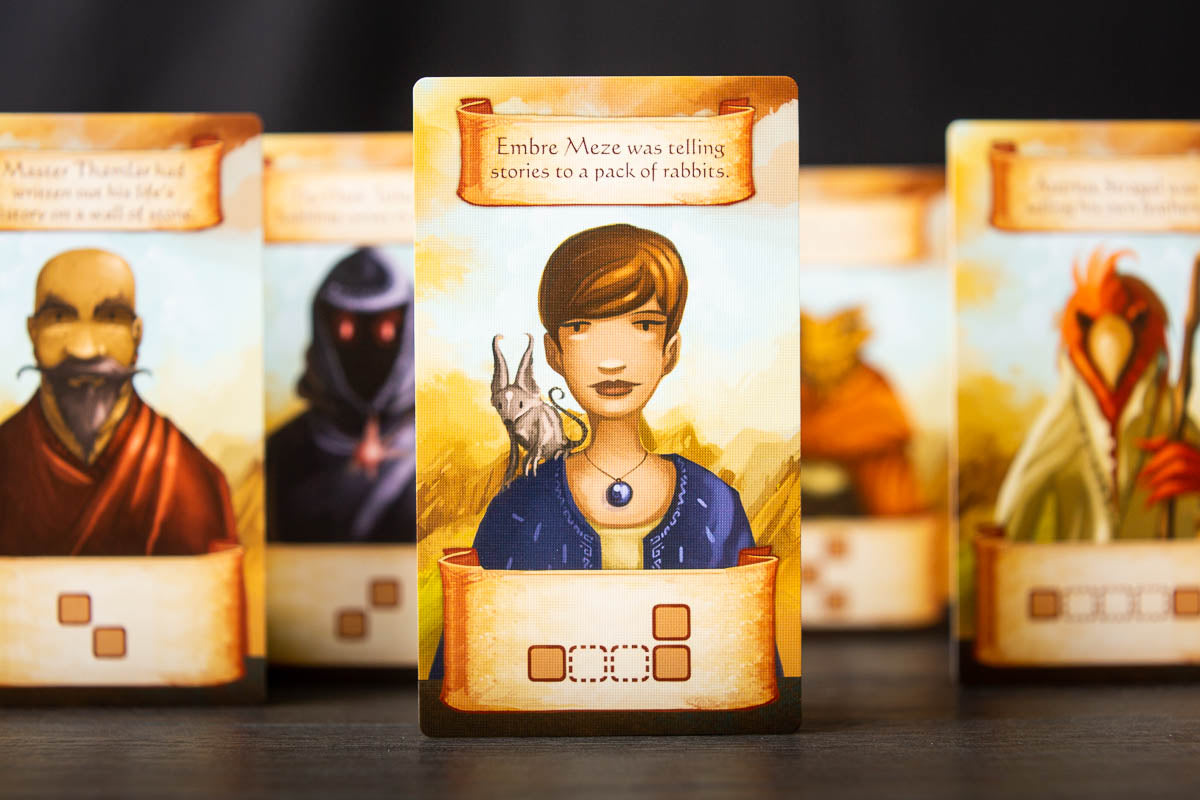 Roam Card game character cards with illustrated characters and text on a dark background