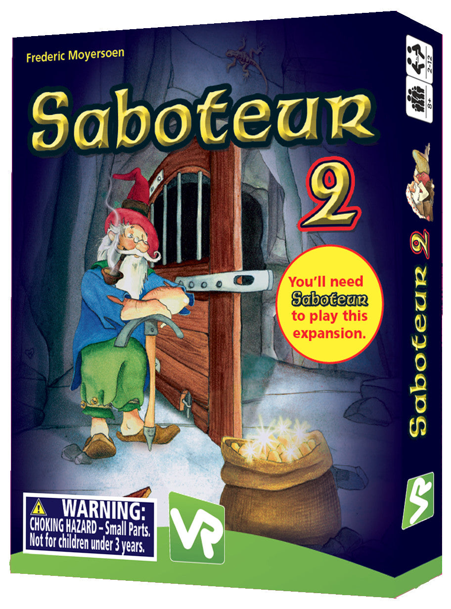 Box of Saboteur 2 game expansion with character illustration and text.