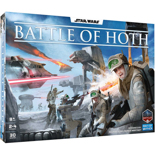 Board game box for 'Battle of Hoth' featuring Star Wars characters and vehicles.