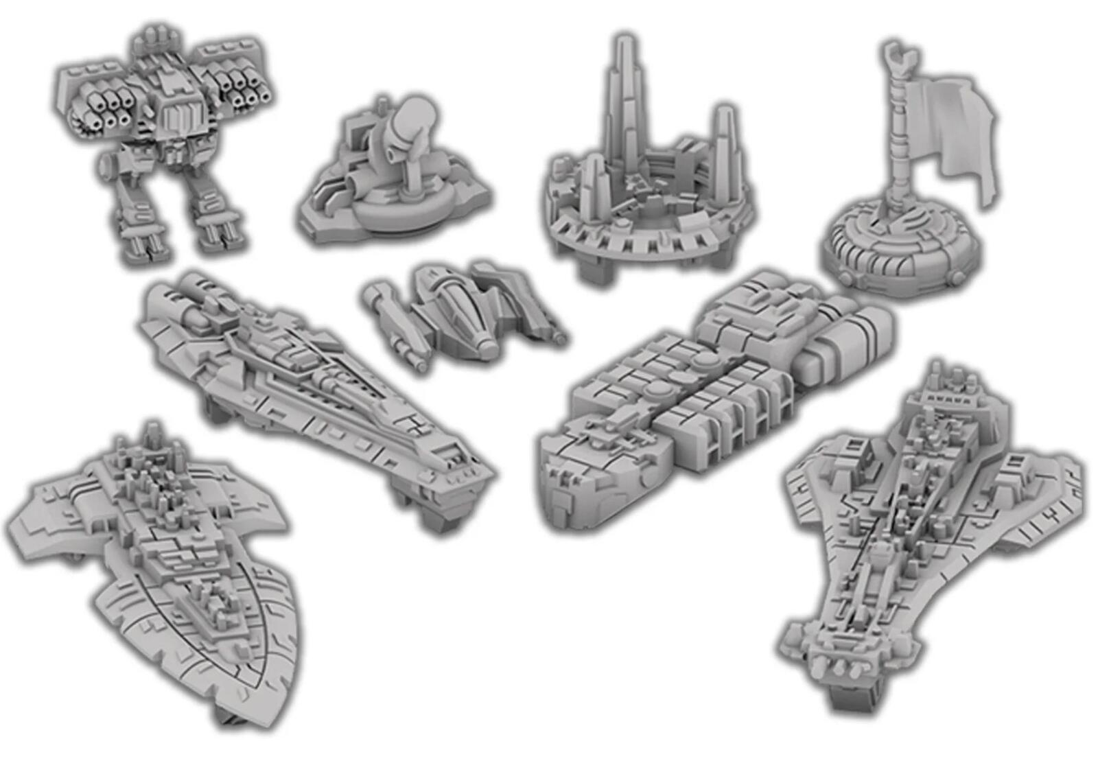 Twilight Imperium Thunders Edge Collection of gray miniature models on a white background