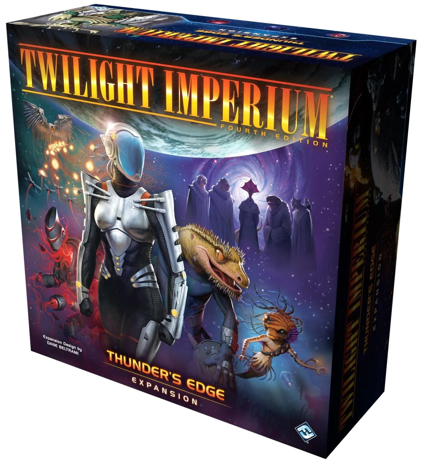 Board game box for 'Twilight Imperium' with space-themed artwork and characters.
