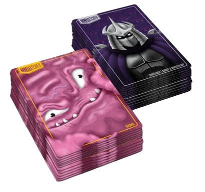 Two stacks of trading cards featuring cartoonish monster designs on a white background.