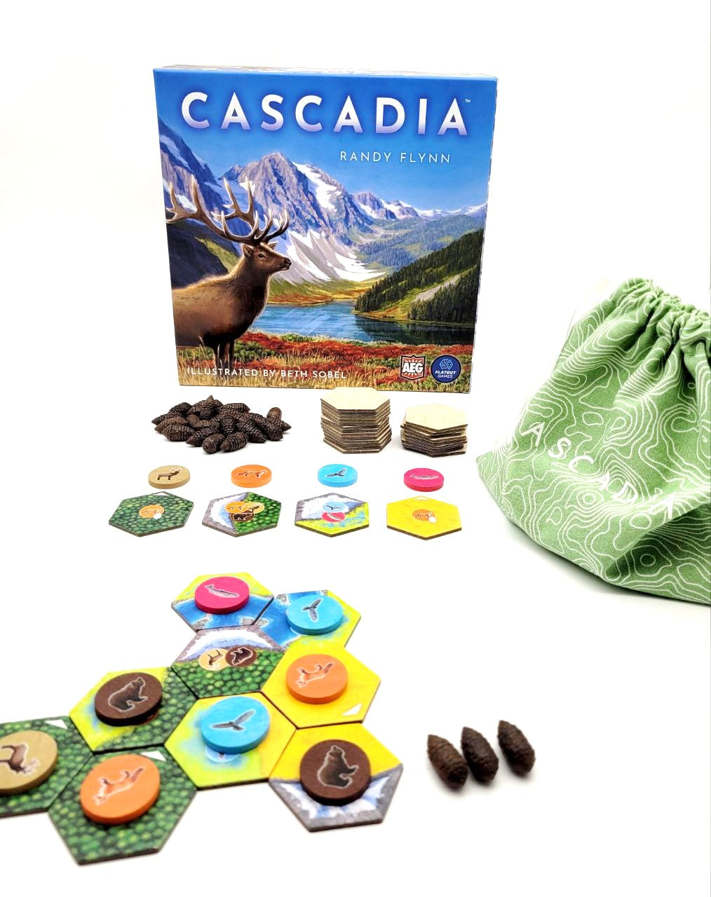Cascadia being played with upgraded tokens