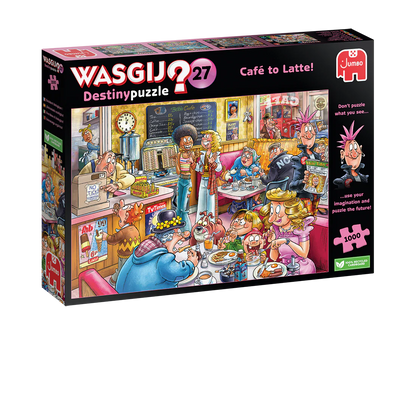 Jumbo Wasgij Destinypuzzle 27 'Café to Latte!' puzzle box on a white background
