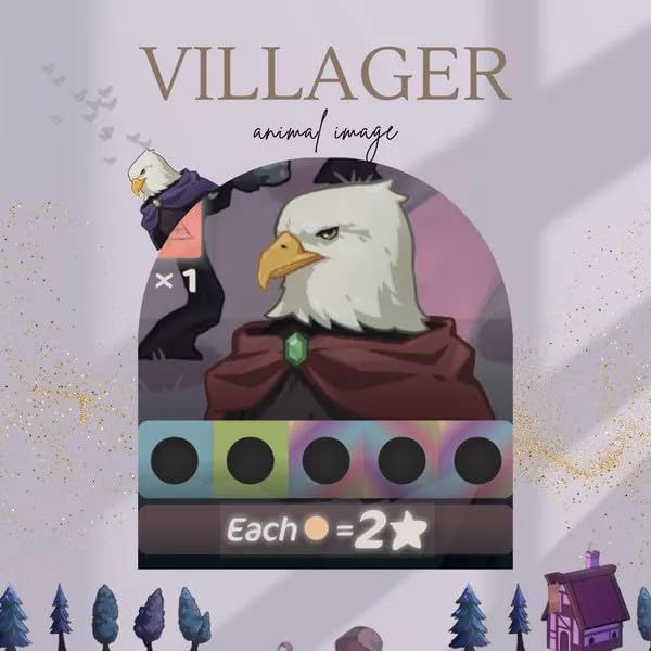 12 Rivers Card featuring an eagle with a purple cloak and a small character in the background, labeled 'Villager'.
