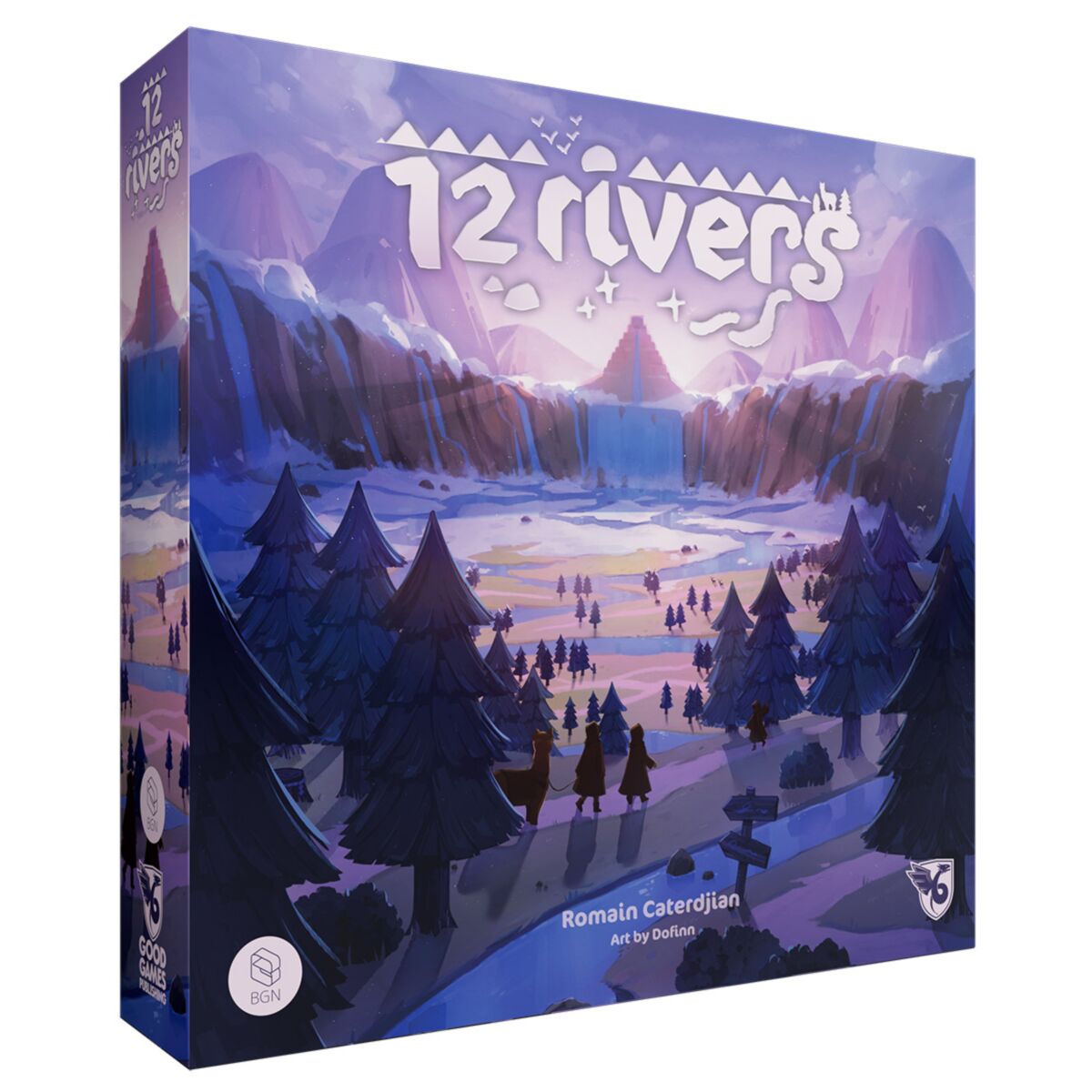 Board game box titled '12 Rivers' with a scenic illustration on the cover.