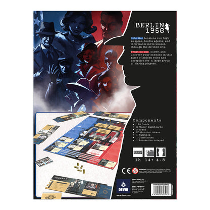 Board game packaging with characters and components on a white background