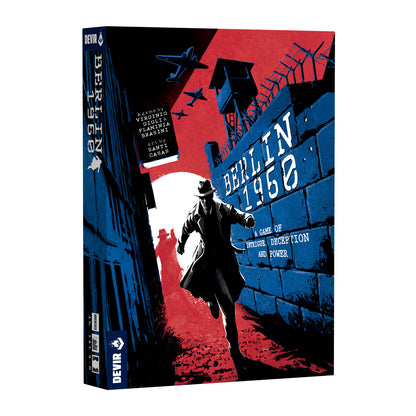 Board game box for 'Berlin 1938' with a stylized illustration of a man in a hat and coat.