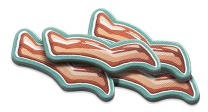 Three slices of bacon with a green border on a white background