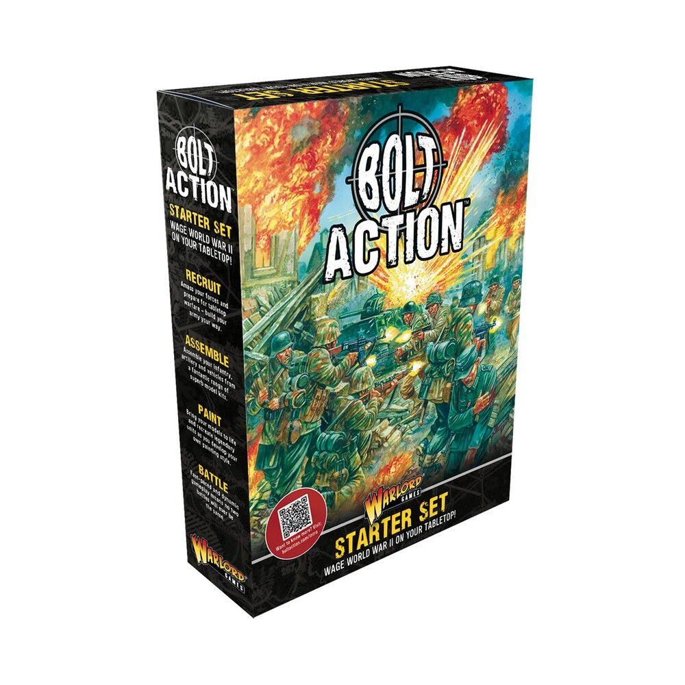 Bolt Action starter set packaging with fiery background and Warhammer logo