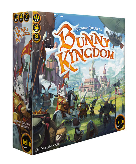 Board game box for 'Bunny Kingdom' by Richard Garfield with colorful artwork on a white background.