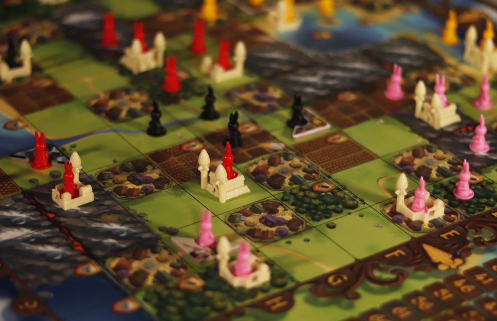 Bunny Kingdom Board game with colorful pieces on a detailed board