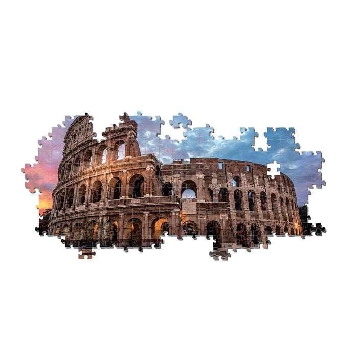 Colosseum puzzle with a colorful sky background