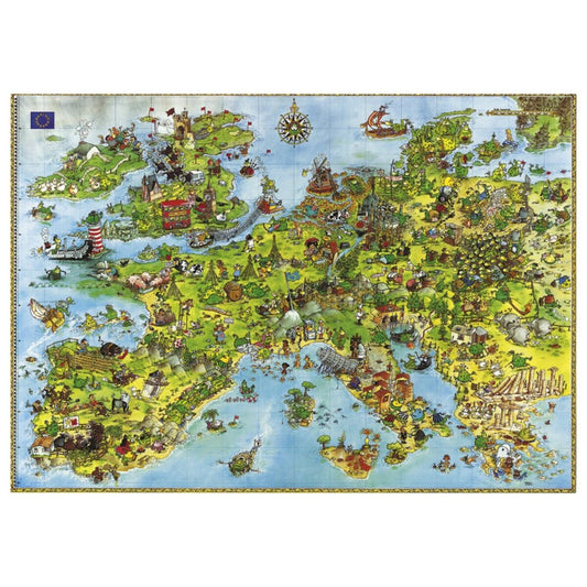 Degano United Dragons of Europe Cartoon-style map of Europe with various illustrations on a white background