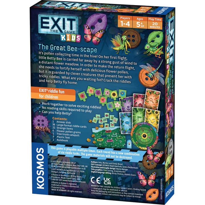 Exit kids beescape back of box the game