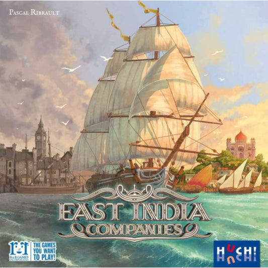 East India Companies Board game box for 'East India Companies' with a ship and cityscape design.
