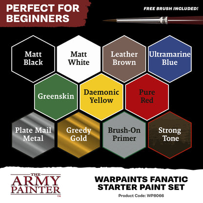Hexagonal color swatches with paint names and 'The Army Painter' branding.