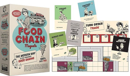 Food chain magnate Board game set with 'Food Chain Magnate' packaging and game pieces.