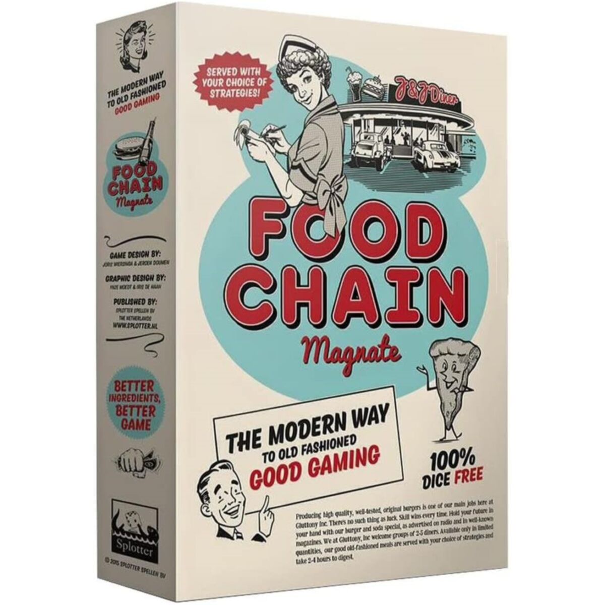 Food chain magnate Board game box for 'Food Chain Magnate' with vintage design elements.