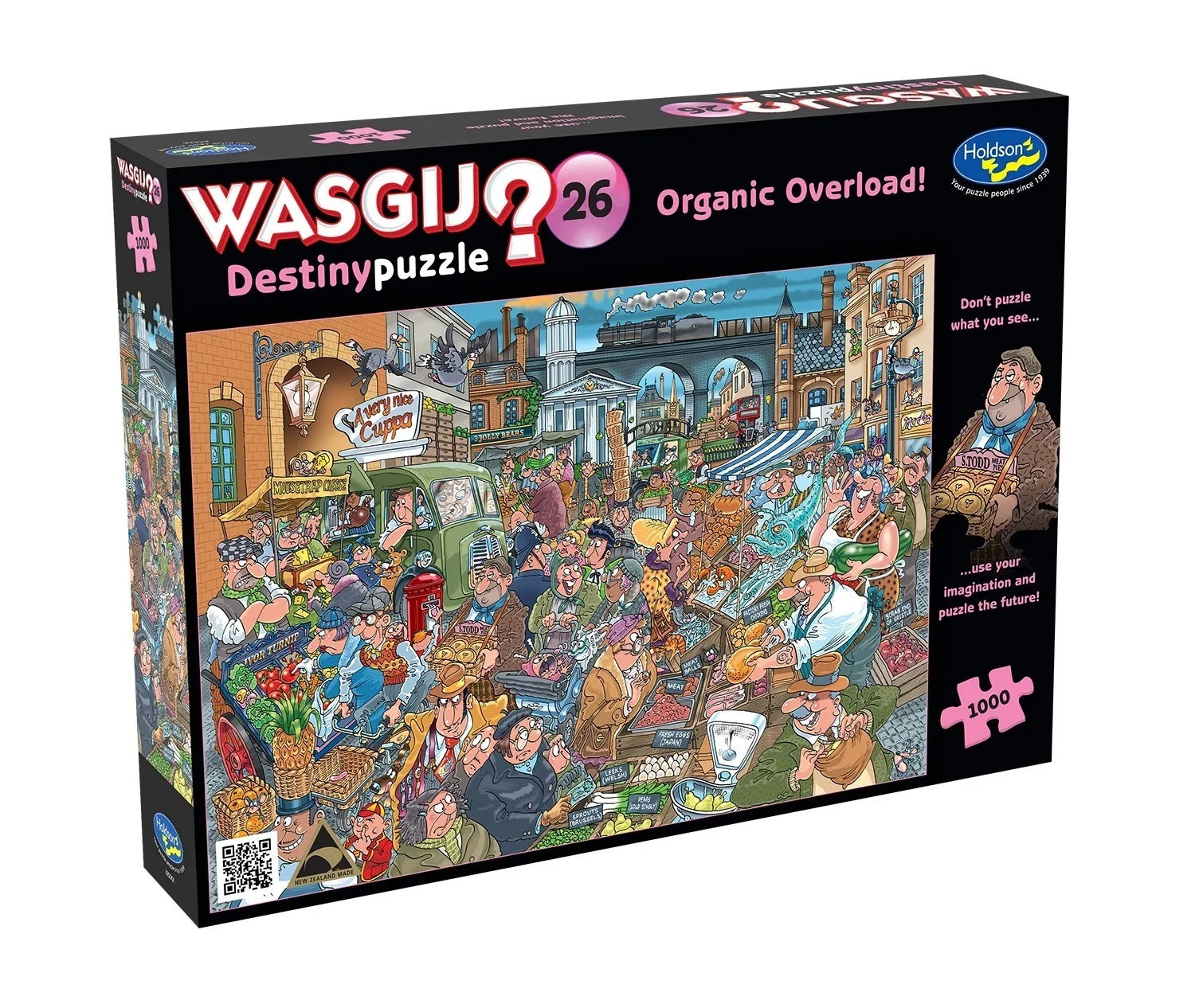 Jigsaw puzzle box titled 'Wasgij 26 Organic Overload' with colorful illustration on a white background