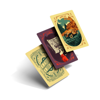High Society Board Game Two playing cards with vintage design on a white background