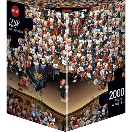 HEYE orchestra puzzle packaging with detailed illustration of an orchestra and conductor.