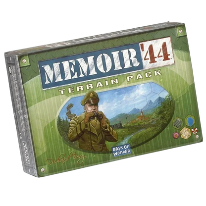 Memoir '44 Terrain Pack box with a soldier and landscape illustration on a green background