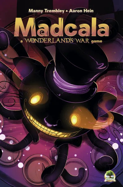 Cover of 'Madcala: Wonderlands War' game with a stylized face and top hat design.