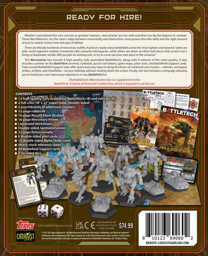 Back cover of the Topps Critic Book for BattleBites, showing product contents, a list of included miniatures and accessories, a preview of the BattleBites game board, and the Topps Critic Book logo at the bottom.