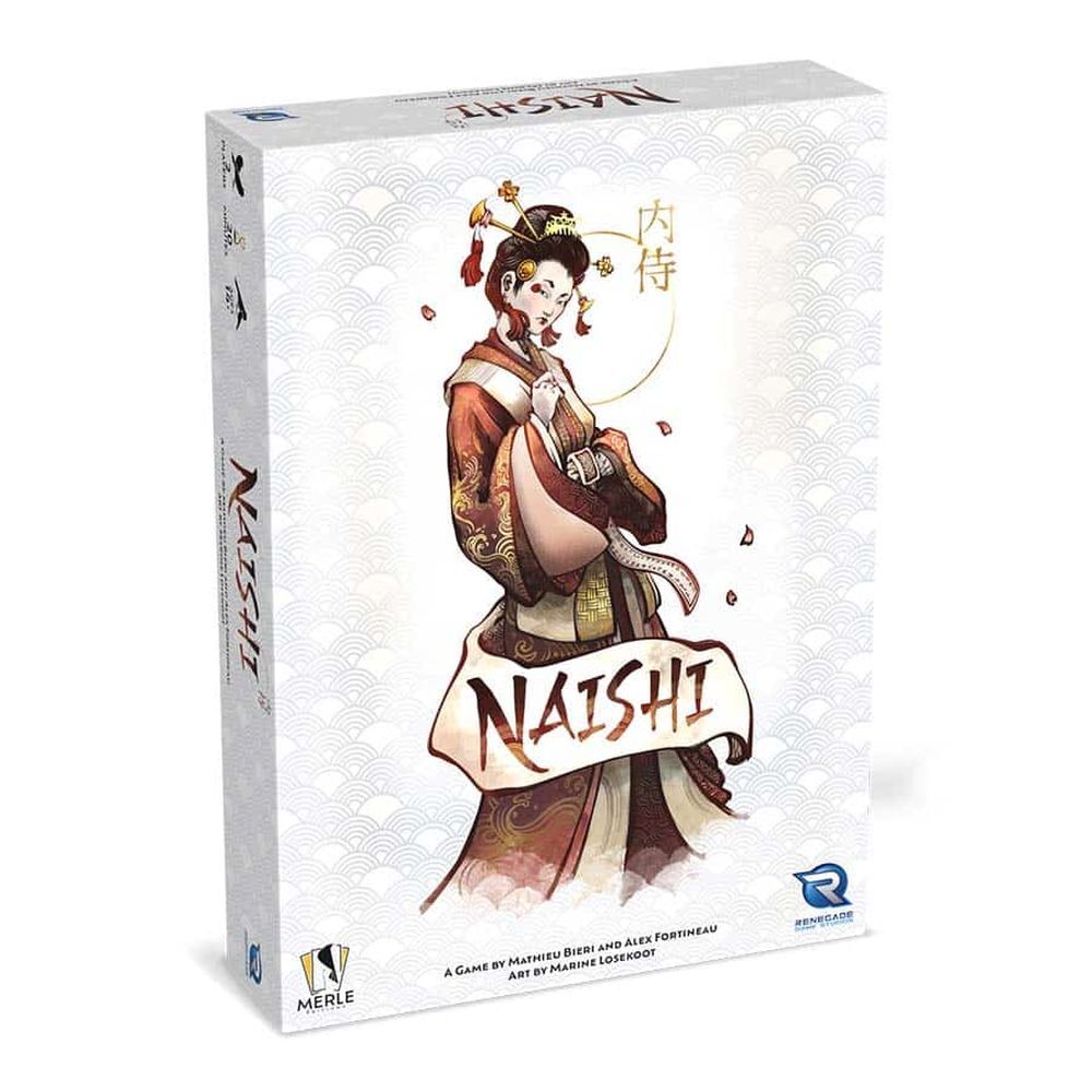 Board game box for 'Naishi' with an illustration of a character on a white background