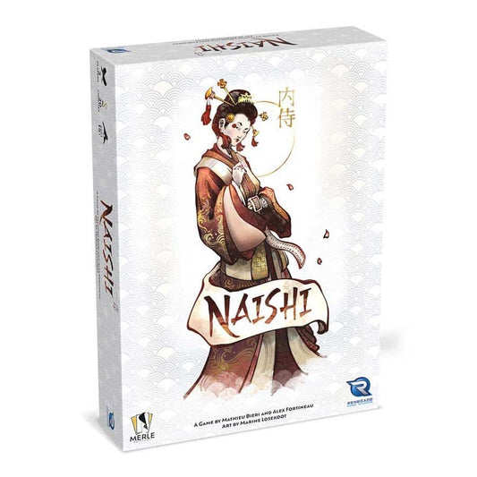 Board game box for 'Naishi' with an illustration of a character on a white background