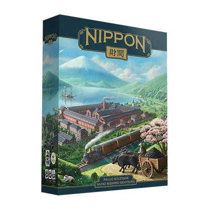Board game box for 'Nippon' with a scenic illustration of a factory and landscape.