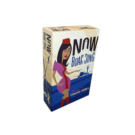 Now Boarding board game box