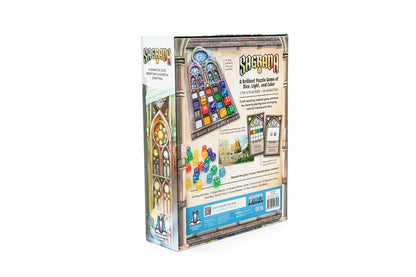 Board game box with colorful graphics on a white background