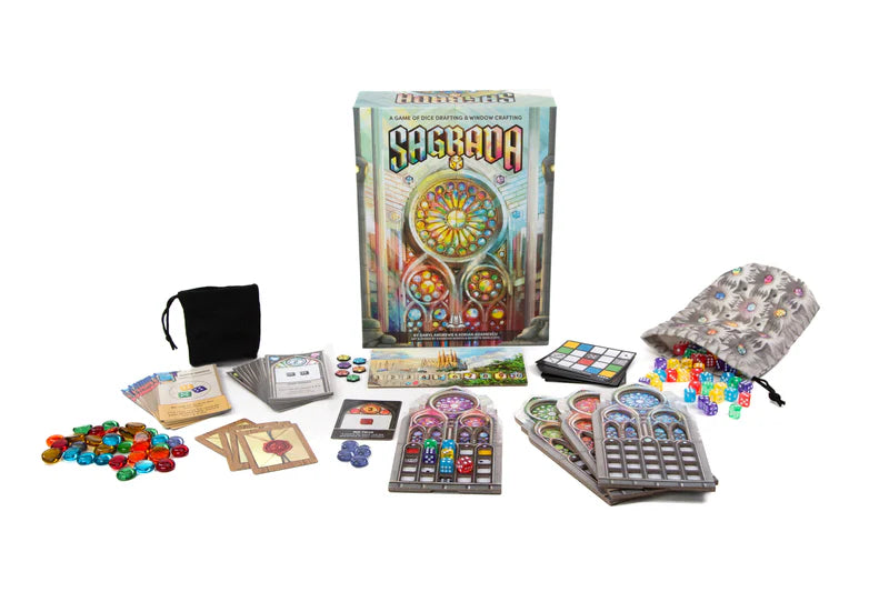 Board game set with colorful components and 'Bacca Baca' box on a white background