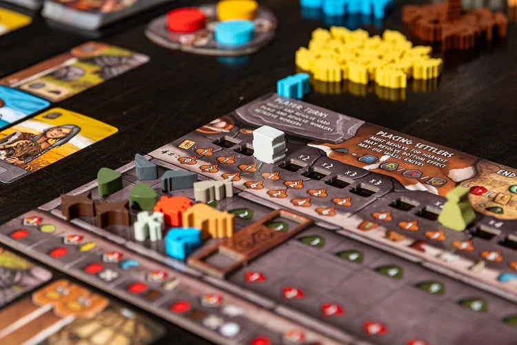 Skara brae Board game with various pieces and components on a table
