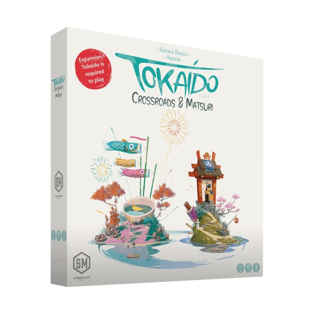 Board game expansion box for 'Tokaido' with colorful illustrations on a white background